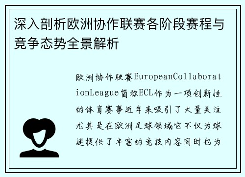 深入剖析欧洲协作联赛各阶段赛程与竞争态势全景解析